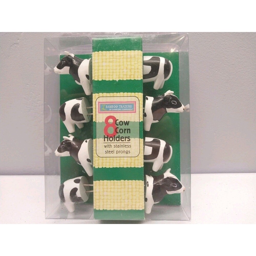 Bamboo Traders Cow Corn Holders Set of 8 Stainless Steel Prongs NIP Farmhouse